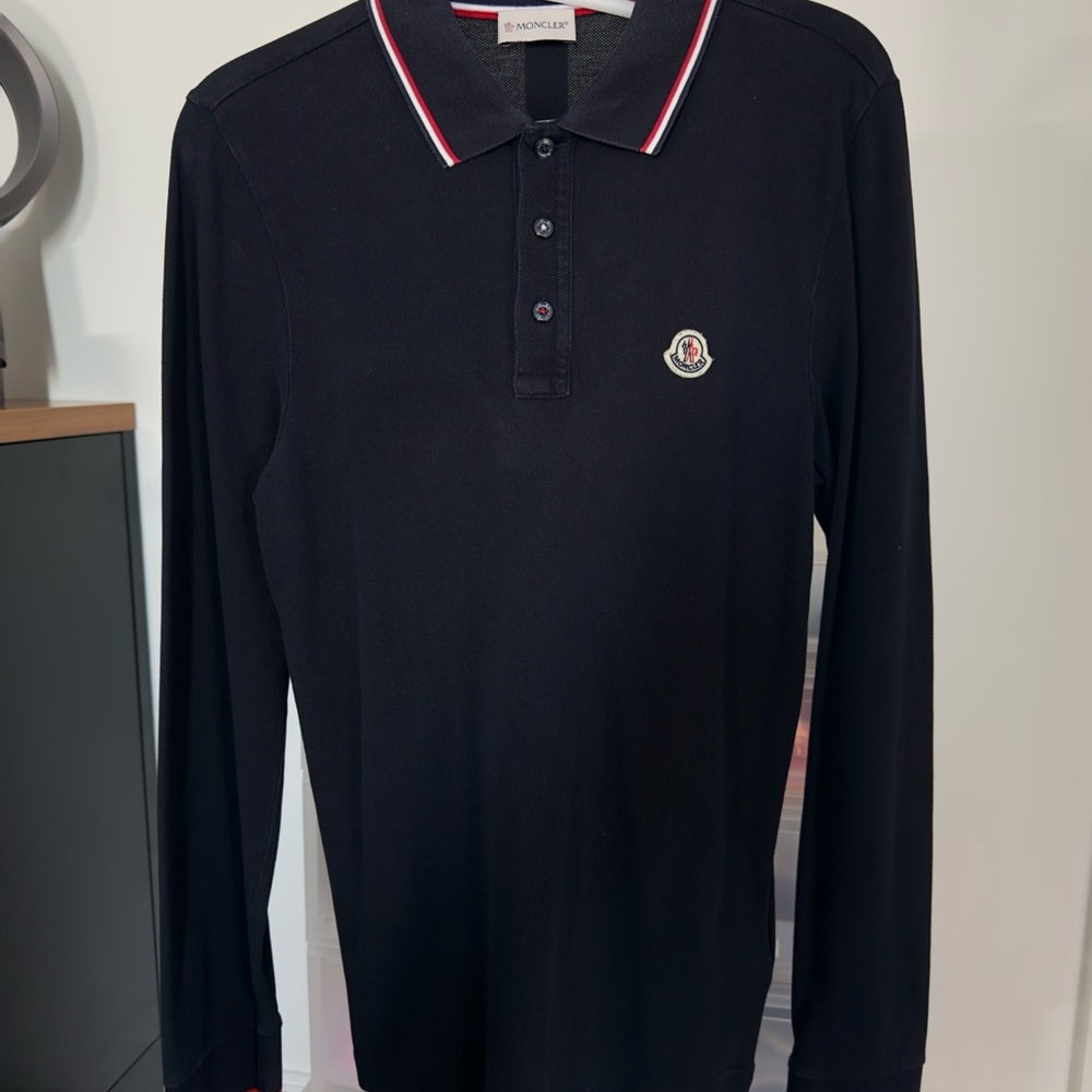 Moncler Maglia Polo Navy Tricolor Trim LS M - Picture 8 of 12